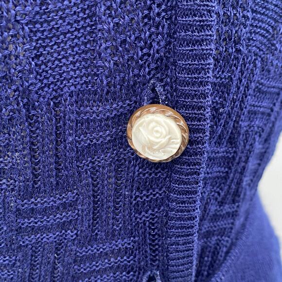 Vintage 2 Piece Skirt Set Crochet Knit Lace Trim Button Front Navy Blue XS/Small - Picture 8 of 12